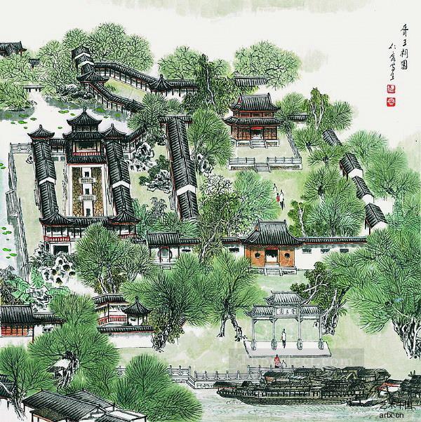 Cao renrong Suzhou Park walls old Chinese Oil Paintings